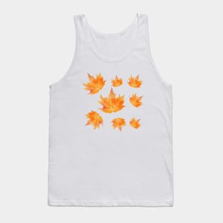 Celebrate Autumn with Fall Maple Leaves in a Blue Background Tank Top